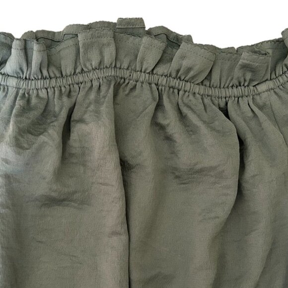 🦋 EXPRESS 🌸 WOMENS OFF SHOULDER RUFFLE LONG SLEEVE GREEN BLOUSE TOP XS - Picture 5 of 7